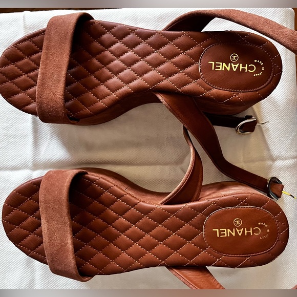 CHANEL SUEDE PLATFORM WEDGE (WORN ONCE!) - Picture 1 of 7